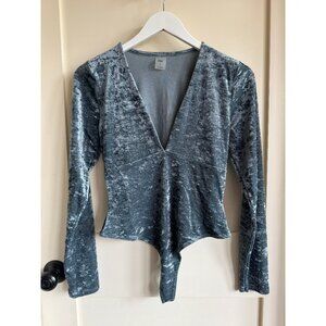 Aritzia Tna Hollywood Velvet Plunge Bodysuit Blue Large
